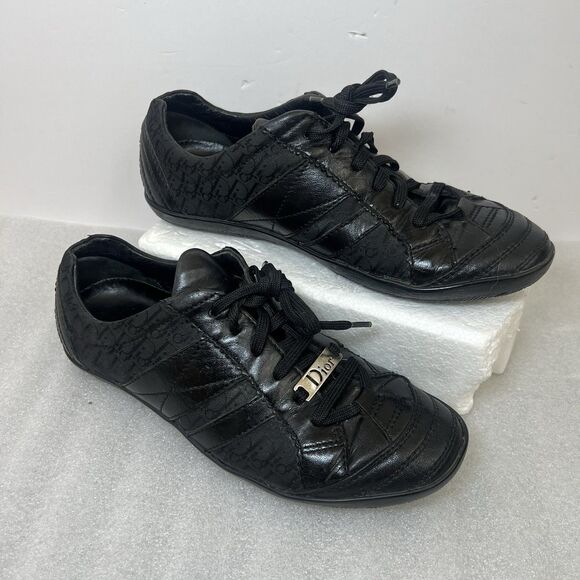 Dior Shoes - Christian Dior Vtg Trainers Low Black Leather Canvas Womens Sneaker Sz 37.5 US 7
